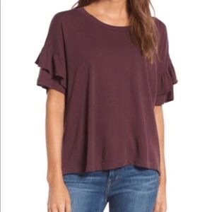 Current Elliott Ruffle Womens Maroon Preowned Short Sleeve Crew Neck T-shirt S